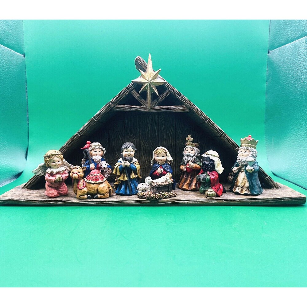 11 Piece Multicolor Resin Kids Nativity Set Christmas Tabletop Decor Children